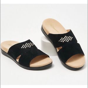 Spenco Orthotic Women’s Suede Slide Sandal with Twilight Studs Black 6.5 NWOT